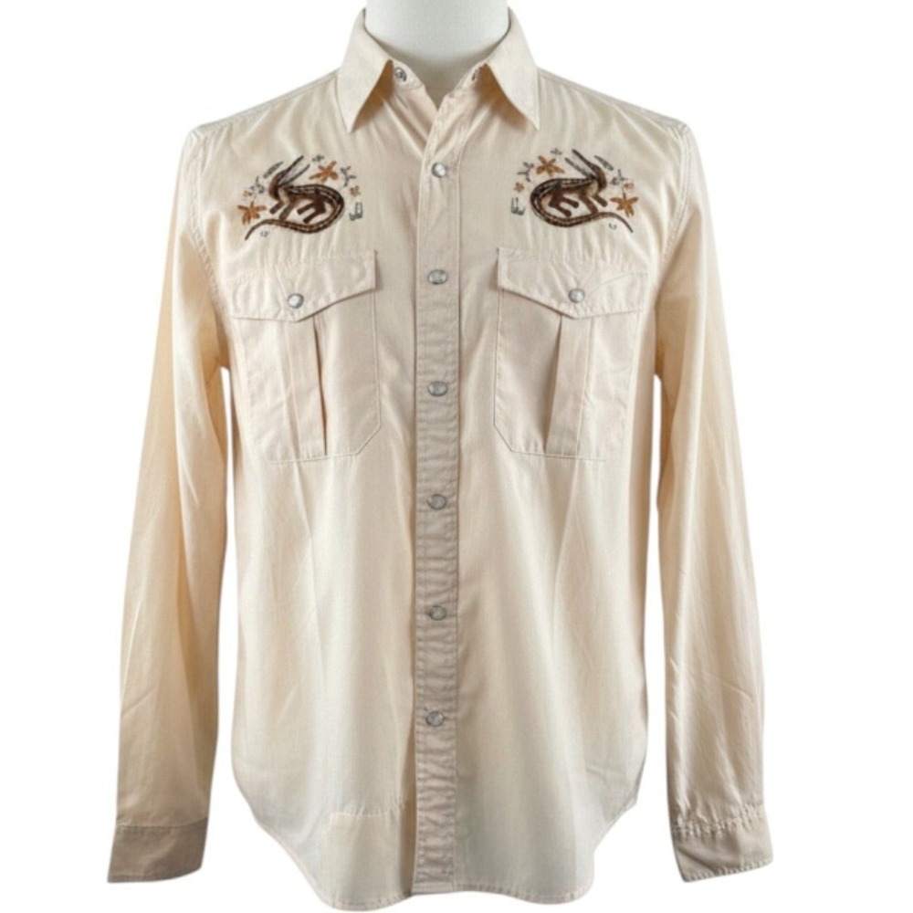 RARE-Howler Brothers Gaucho Snapshirt Mens Small Tan Embroidered Western NWT